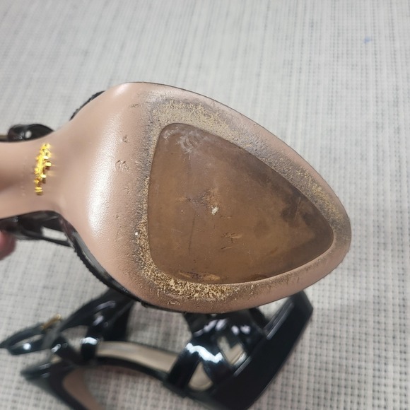 Prada Sandals Womens Size 8 Black Patent Leather Strappy Stiletto Heel Italy - Picture 4 of 6